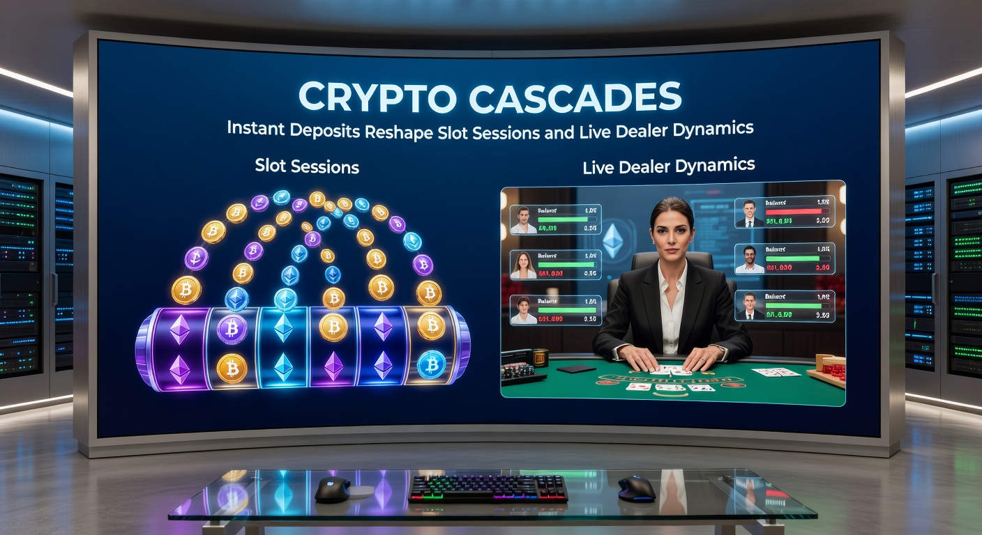 Live dealer blackjack table with cryptocurrency deposit notifications overlaying cards and chips, illustrating seamless real-time betting