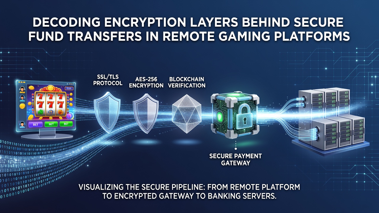 Illustration of secure transaction flow with encryption layers and compliance checkpoints in remote gaming environments