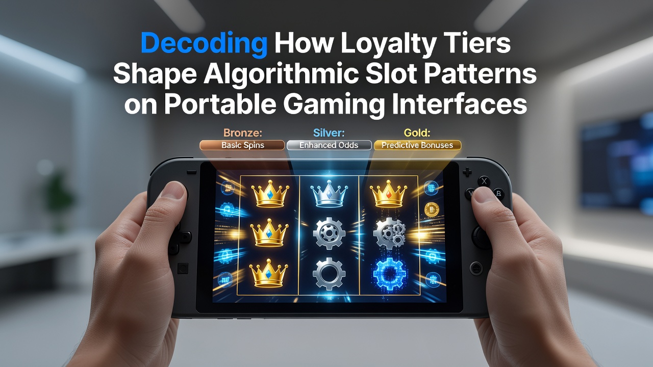 Mobile gaming interface displaying slot machine with loyalty tier indicators and algorithmic pattern visualizations