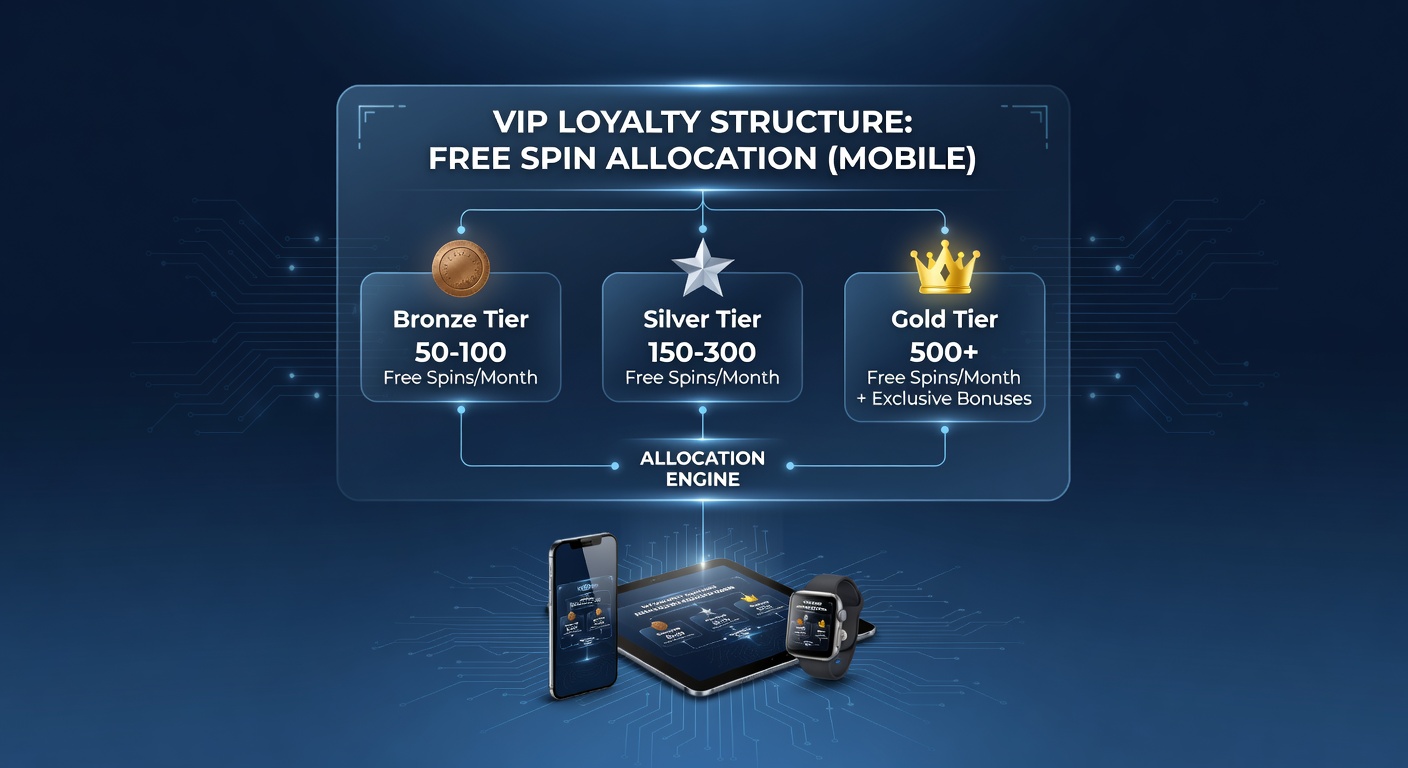 Casino software interface displaying VIP loyalty tiers and free spin allocations on a mobile device