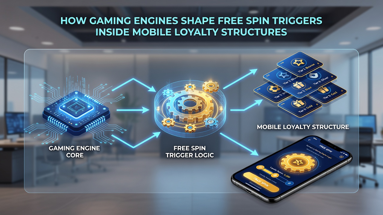 Mobile device screen capturing a loyalty reward screen with free spins activated through the game engine