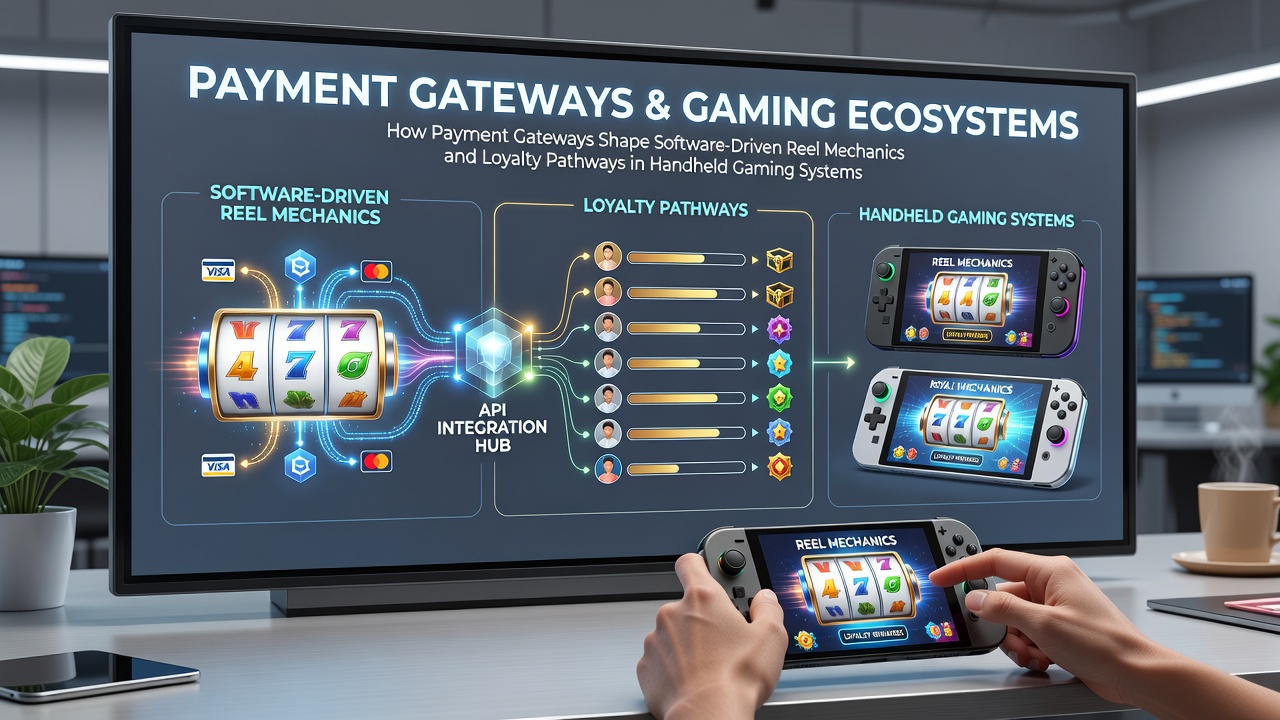 Diagram showing loyalty pathway data flows from payment gateways into handheld reel adjustment modules