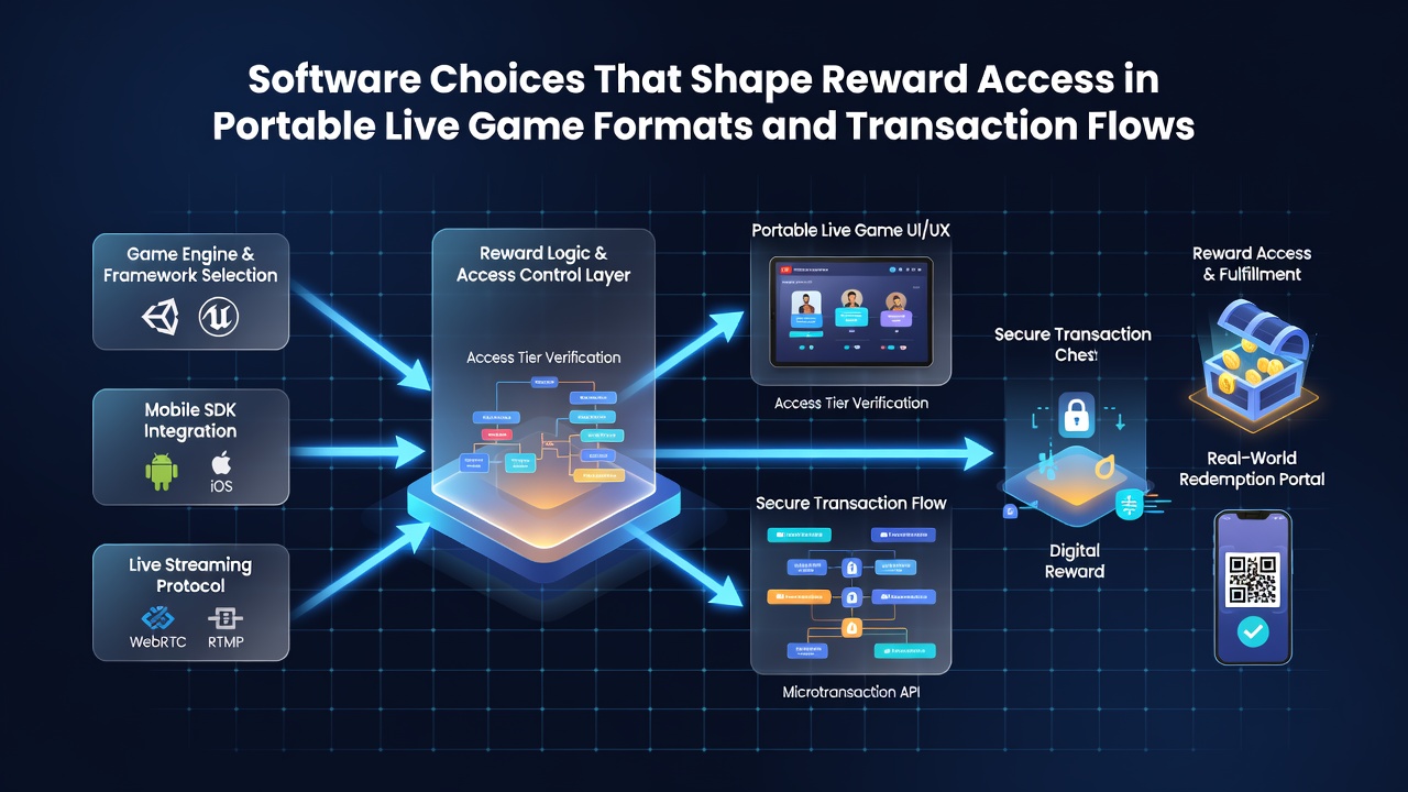 Diagram illustrating backend transaction flows connecting mobile devices to reward servers in live game environments
