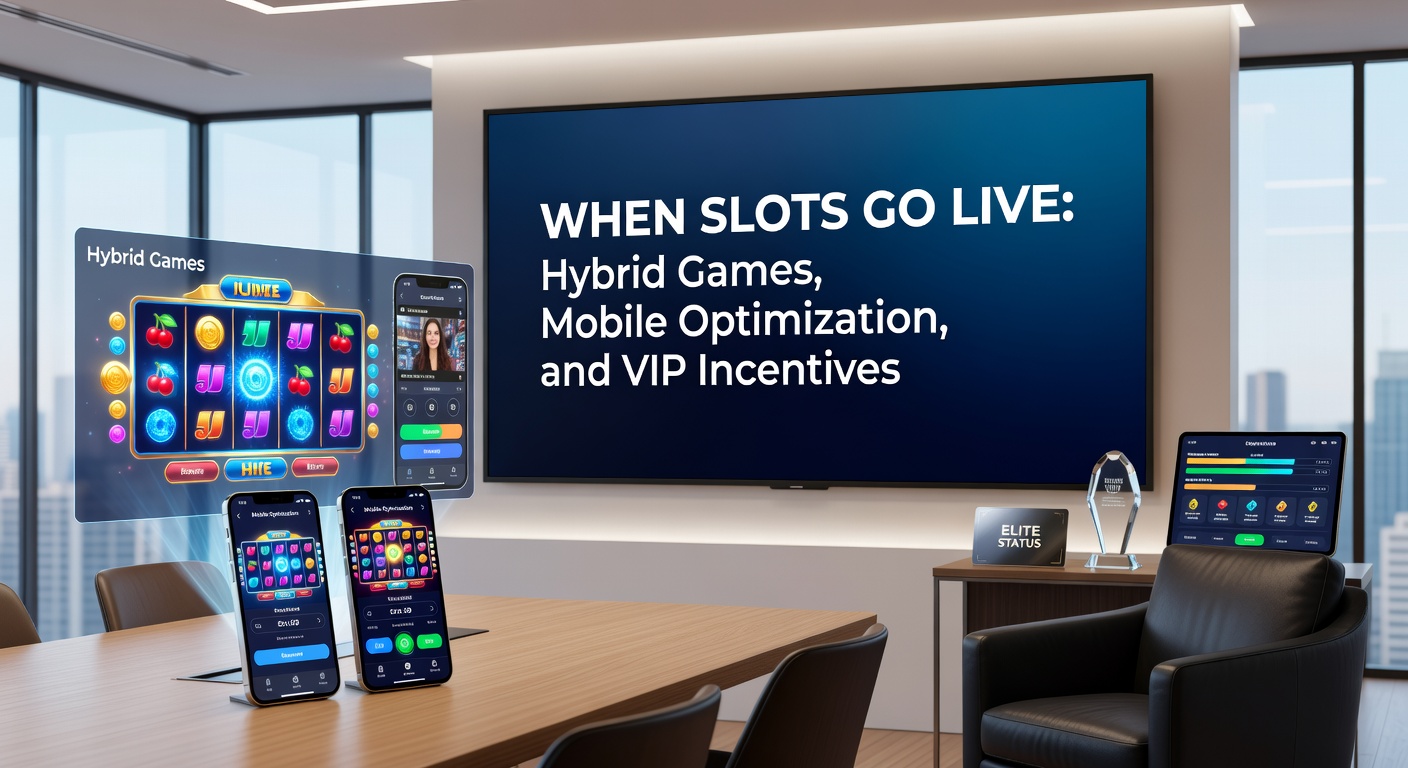 Vibrant hybrid slot game interface blending reels with live dealer elements on a mobile screen, highlighting launch excitement
